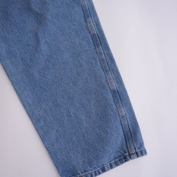 Vintage Rustler Carpenter Dungaree Mid-wash Wide-leg Blue Denim Jeans 38X30 - Picture 3 of 15